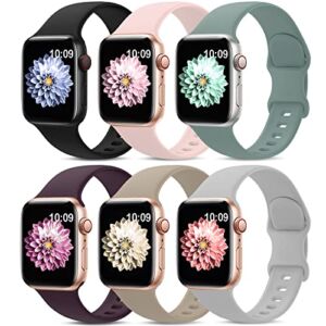 6 Pack Sport Bands Compatible with Apple Watch Band 38mm 40mm 41mm 42mm 44mm 45mm,Soft Silicone Waterproof Strap Wristbands Compatible with iWatch Apple Watch Series Ultra 8 7 6 5 4 3 2 1 SE Women Men
