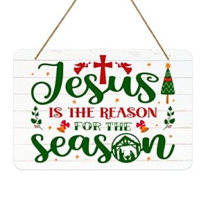 WhatSign Christmas Signs Jesus is the Reason for the Season Sign Jesus Christmas Door Wall Decor Signs Nativity Wreath Scene Hanging Sign for Jesus Christmas Wall Door Porch Wreath Holiday Decorations