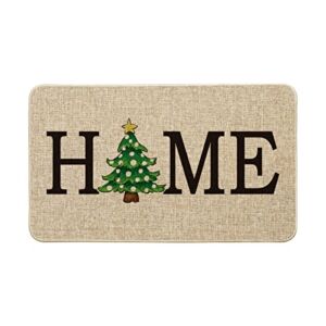 Artoid Mode Home Christmas Tree Decorative Doormat, Seasonal Winter Harvest Vintage Low-Profile Switch Mat for Indoor Outdoor 17×29 Inch