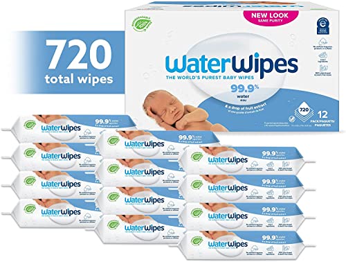WaterWipes Biodegradable Original Baby Wipes, 99.9% Water Based Wipes, Unscented & Hypoallergenic for Sensitive Skin, 60 Count (Pack of 12) | The Storepaperoomates Retail Market - Fast Affordable Shopping