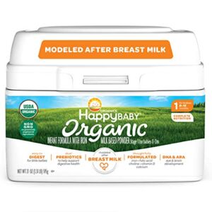 Happy Baby Organics Infant Formula, Milk Based Powder with Iron Stage 1, 21 Ounce (Pack of 1) packaging may vary