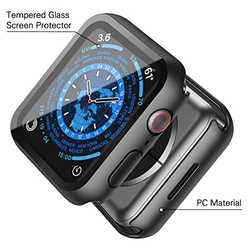Misxi 2 Pack Hard PC Case with Tempered Glass Screen Protector Compatible with Apple Watch Series 8 Series 7 45mm, Ultra-Thin Scratch Resistant Overall Protective Cover for iWatch S8 / S7, Black | The Storepaperoomates Retail Market - Fast Affordable Shopping
