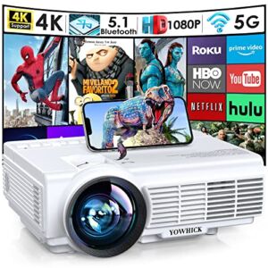 Projector with WiFi and Bluetooth, 5G WiFi Native 1080P 9500L YOWHICK Outdoor Projector 4K Support, Mini Portable Movie Projector with Screen, for HDMI, VGA, USB, Laptop, iOS & Android Phone