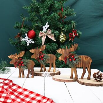 Christmas Tiered Tray Decor Wooden Moose Sign with Berry Pine Cone Branch for Xmas Holiday Winter Home Kitchen Table Mantel Shelf Sitter Decor | The Storepaperoomates Retail Market - Fast Affordable Shopping