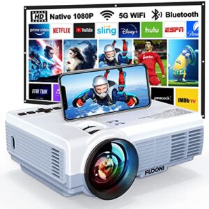 Projector with WiFi and Bluetooth, 5G WiFi Native 1080P 9500L 4K Supported, FUDONI Portable Outdoor Projector with Screen, Home Theater Projector for HDMI, USB, VGA, PC, TV Box, iOS & Android Phone
