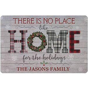Personalized There is No Place Like Home for The Holidays Sign Custom Family Christmas Wall Decor Indoor Outdoor Front Porch Door Metal Wood Signs Living Room Art Plaque