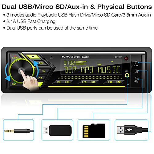 Bluetooth Car Stereo Marine Radio: Single Din LCD Display Audio – Multimedia MP3 Player with FM/AM Radio | Dual USB/SD Card/AUX-in | 2.1A Quick Charge | APP Control | IR Remote | The Storepaperoomates Retail Market - Fast Affordable Shopping