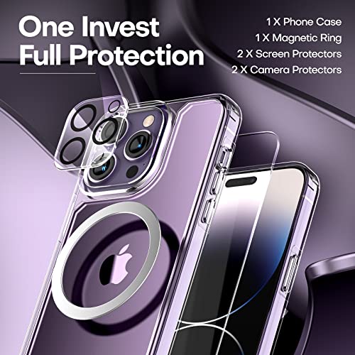TAURI [5 in 1] for iPhone 14 Pro Case Clear, [Not Yellowing] with 2X Tempered Glass Screen Protector + 2X Camera Lens Protector, [Military Grade Drop Protection] Shockproof Slim Phone Case 6.1 Inch | The Storepaperoomates Retail Market - Fast Affordable Shopping