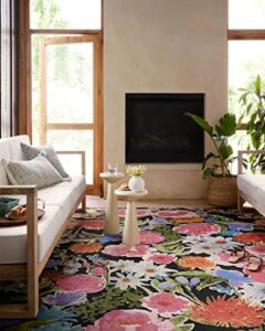 Loloi II Botanical Collection BOT-01 Black / Multi, Indoor/Outdoor 3′-3″ x 3′-3″ Round Accent Rug