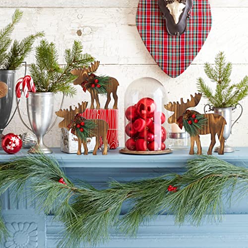 Christmas Tiered Tray Decor Wooden Moose Sign with Berry Pine Cone Branch for Xmas Holiday Winter Home Kitchen Table Mantel Shelf Sitter Decor | The Storepaperoomates Retail Market - Fast Affordable Shopping