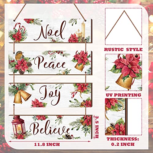 4 Rustic Christmas Decorations Christmas Wooden Wall Decor Christmas Vintage Joy Noel Peace Believe Signs Ornaments Snowflakes Wooden Hanging Plaque for Living Room Bedroom (White, Poinsettia) | The Storepaperoomates Retail Market - Fast Affordable Shopping