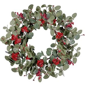 Sggvecsy 18 Inch Artificial Christmas Wreath for Front Door Xmas Red Berry Wreath Winter Glitter Eucalyptus Wreath Christmas Hanging Decorations for Wall Outdoor Home Holiday Window Decor