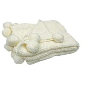 Threshold 50″x60″ Knitted Throw Blanket with Pom-Poms (White)