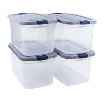 Rubbermaid Roughneck Clear 66 Qt/16.5 Gal Storage Containers, Pack of 4 with Latching Grey Lids, Visible Base, Sturdy and Stackable, Great for Storage and Organization | The Storepaperoomates Retail Market - Fast Affordable Shopping