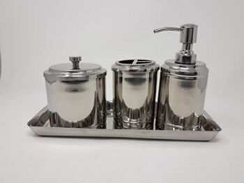 Threshold Bathroom Accessory Set, 4-Piece Bathroom Decorations Accessories Sets Includes Toothbrush Holder, Canister, Tray, Soap Pump 310 ML- Silver | The Storepaperoomates Retail Market - Fast Affordable Shopping