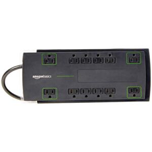 Amazon Basics 12-Outlet Power Strip Surge Protector – 4,320 Joule, 8-Foot Cord