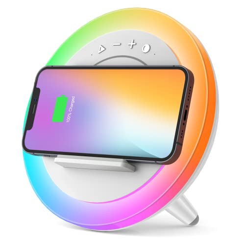 Bluetooth Speaker with Lights, Wireless Charging Speaker, Dimmable Multi-Color Modern Night Lamp, Applicable for Bedroom/Teen Girl Gifts (5W Wireless Charging) | The Storepaperoomates Retail Market - Fast Affordable Shopping
