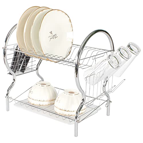 2 Layer 38cm Dish Drainerd Dual Layer Dish Drying Rack Kitchen Collection Shelf Drainer Organizer Over The Sink Mesh Colander Crate and Barrel (Silver, One Size) | The Storepaperoomates Retail Market - Fast Affordable Shopping