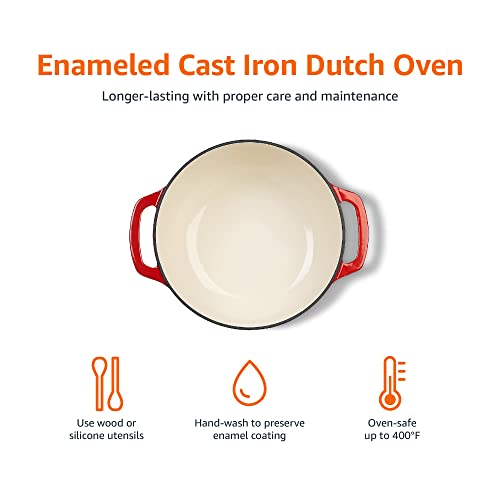 Amazon Basics Enameled Cast Iron Covered Dutch Oven, 6-Quart, Red | The Storepaperoomates Retail Market - Fast Affordable Shopping