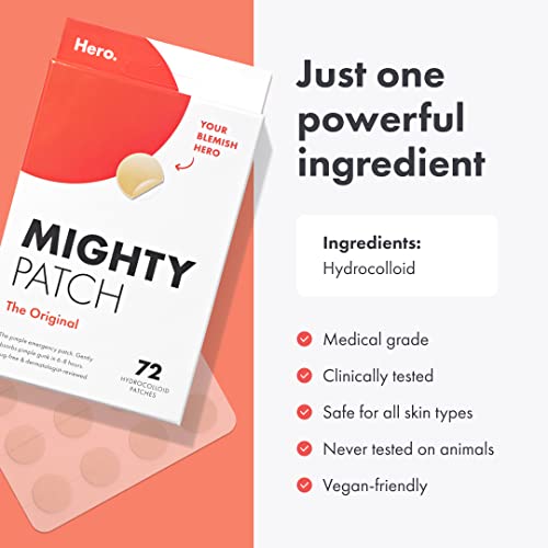 Mighty Patch Original from Hero Cosmetics – Hydrocolloid Acne Pimple Patch for Covering Zits and Blemishes, Spot Stickers for Face and Skin, Vegan-friendly and Not Tested on Animals (72 Count) | The Storepaperoomates Retail Market - Fast Affordable Shopping