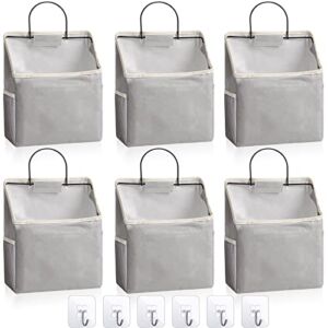 6 Pack Wall Hanging Storage Bag Bathroom Closet Hanging Storage Over The Door Hanging Basket Bedroom Wall Storage Organizer Bag Waterproof Linen Cotton Organizer Box Containers and 10 Hooks (Grey)
