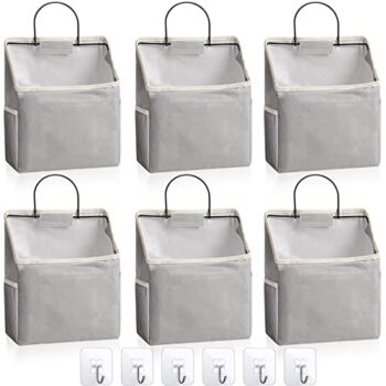 6 Pack Wall Hanging Storage Bag Bathroom Closet Hanging Storage Over The Door Hanging Basket Bedroom Wall Storage Organizer Bag Waterproof Linen Cotton Organizer Box Containers and 10 Hooks (Grey) | The Storepaperoomates Retail Market - Fast Affordable Shopping