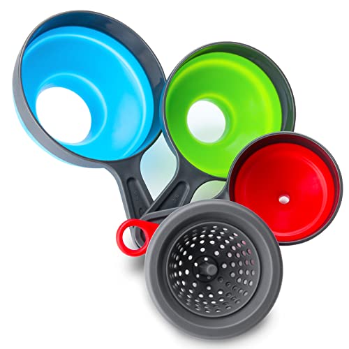 Funnel with Strainer for Kitchen Use, Dokpod Funnels for Filling Bottles, Wide Mouth Canning Funnel, Funnel with Filter, Collapsible Kitchen Funnel, Silicone Funnel | The Storepaperoomates Retail Market - Fast Affordable Shopping