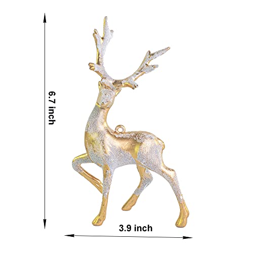 iPEGTOP 6 Pcs Christmas Deer Frosted Reindeer Hanging Elk Ornaments, Mini 6.7 x 4 inches Holiday Deer Figurines Statues for Christmas Tree Home Tabletop Decoration, Gold | The Storepaperoomates Retail Market - Fast Affordable Shopping
