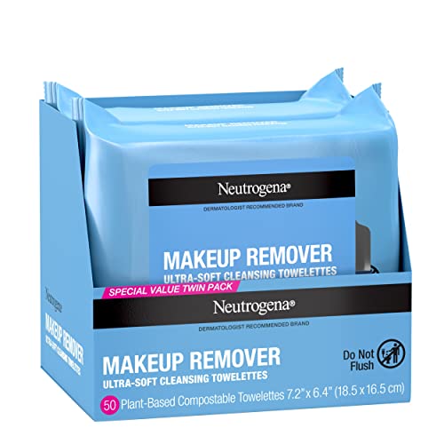 Neutrogena Makeup Remover Cleansing Face Wipes, Daily Cleansing Facial Towelettes to Remove Waterproof Makeup and Mascara, Alcohol-Free, Value Twin Pack, 25 Count, 2 Pack | The Storepaperoomates Retail Market - Fast Affordable Shopping