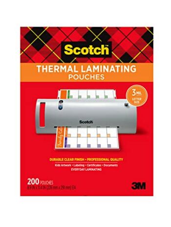 Scotch Thermal Laminating Pouches, 200- Count-Pack of 1, 8.9 x 11.4 Inches, Letter Size Sheets, Clear, 3-Mil (TP3854-200) | The Storepaperoomates Retail Market - Fast Affordable Shopping