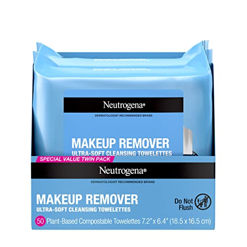 Neutrogena Makeup Remover Cleansing Face Wipes, Daily Cleansing Facial Towelettes to Remove Waterproof Makeup and Mascara, Alcohol-Free, Value Twin Pack, 25 Count, 2 Pack | The Storepaperoomates Retail Market - Fast Affordable Shopping