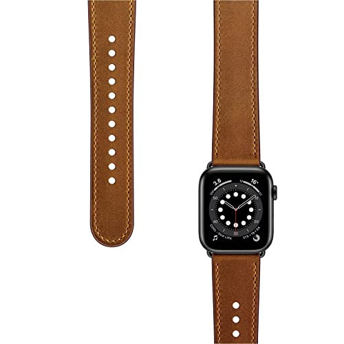 OUHENG Compatible with Apple Watch Band 49mm 45mm 44mm 42mm 41mm 40mm 38mm, Genuine Leather Bands Strap for iWatch Ultra SE2 SE Series 8 7 6 5 4 3 2 1 (Retro Brown/Black, 49mm 45mm 44mm 42mm) | The Storepaperoomates Retail Market - Fast Affordable Shopping