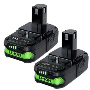 Upgraded 3.8Ah Replacement Ryobi 18V Lithium Battery P107, Compatible with Ryobi 18 Volt ONE+ Plus P102 P103 P104 P105 P108 P109 P122 Cordless Power Tools for Ryobi 18V Battery 2Packs