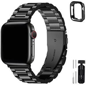 Fullmosa Compatible Apple Watch Band 42mm 44mm 45mm 38mm 40mm 41mm, Stainless Steel iWatch Band with Case for Apple Watch Series 8/7/6/5/4/3/2/1/SE/SE2/Ultra, 42mm 44mm 45mm Black