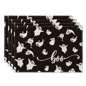 Artoid Mode Boo Black Halloween Placemats Set of 4, 12×18 Inch Ghosts Fall Table Mats for Outdoor Home Party Kitchen Dining Decoration