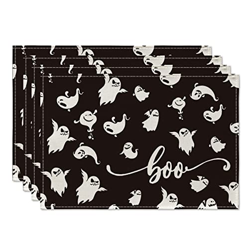 Artoid Mode Boo Black Halloween Placemats Set of 4, 12×18 Inch Ghosts Fall Table Mats for Outdoor Home Party Kitchen Dining Decoration | The Storepaperoomates Retail Market - Fast Affordable Shopping
