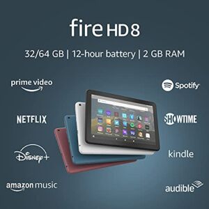 Fire HD 8 tablet, 8″ HD display, 32 GB, (2020 release), designed for portable entertainment, Twilight Blue