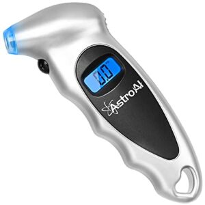 AstroAI Digital Tire Pressure Gauge 150 PSI 4 Settings for Car Truck Bicycle with Backlit LCD and Non-Slip Grip Car Accessories, Silver (1 Pack)