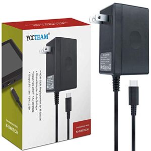 YCCTEAM AC Adapter Charger, Charger AC Adapter Power Supply 15V 2.6A Fast Charging Kit Compatible with Switch Dock/Switch and Pro Controller (Support TV Mode),Black