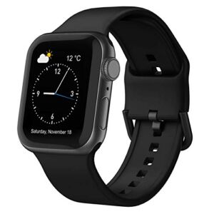 Sport Band Compatible with Apple Watch Bands 49mm 45mm 44mm 42mm, Soft Silicone Wristbands Replacement Strap with Classic Clasp for iWatch Series SE 8 7 6 5 4 3 2 1 Utral for Women Men, Black