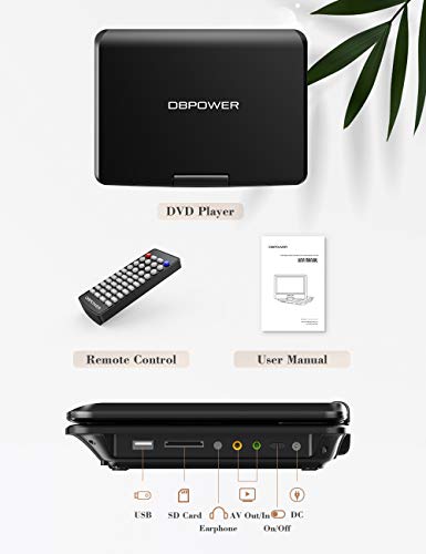 DBPOWER 11.5″ Portable DVD Player, 5-Hour Built-in Rechargeable Battery, 9″ Swivel Screen, Support CD/DVD/SD Card/USB, Remote Control, 1.8 Meter Car Charger, Power Adaptor and Car Headrest (Black) | The Storepaperoomates Retail Market - Fast Affordable Shopping