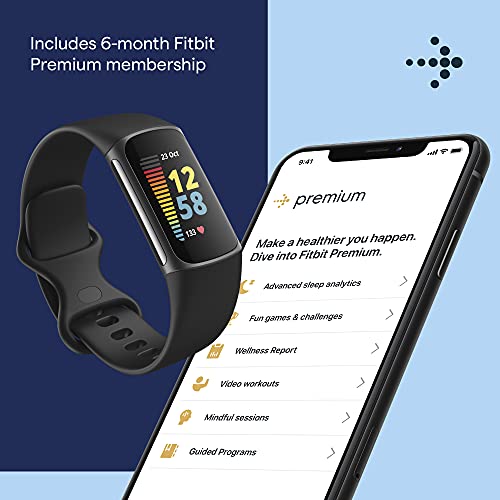 Fitbit Charge 5 Advanced Fitness & Health Tracker with Built-in GPS, Stress Management Tools, Sleep Tracking, 24/7 Heart Rate and More, Black/Graphite, One Size (S &L Bands Included) | The Storepaperoomates Retail Market - Fast Affordable Shopping
