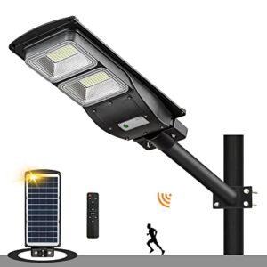 400W Solar LED Street Lights, Outdoor Solar Powered Street Light Dusk to Dawn with Motion Sensor Solar Pole Light for Garage, Driveway, Parking Lot, ST40-039, Lovus