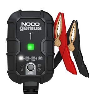 NOCO GENIUS1, 1-Amp Automatic Smart Charger, 6V and 12V Portable Automotive Car Battery Charger, Battery Maintainer, Trickle Charger and Battery Desulfator with Temperature Compensation