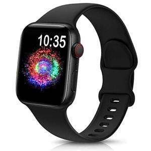 TreasureMax Sport Band Compatible with Apple Watch Bands 38mm 40mm 41mm 42mm 44mm 45mm, Soft Silicone Strap Compatible for Apple Watch Series 8 7 6 5 4 3 2 1 SE Men Women Black 38MM/40MM/41MM