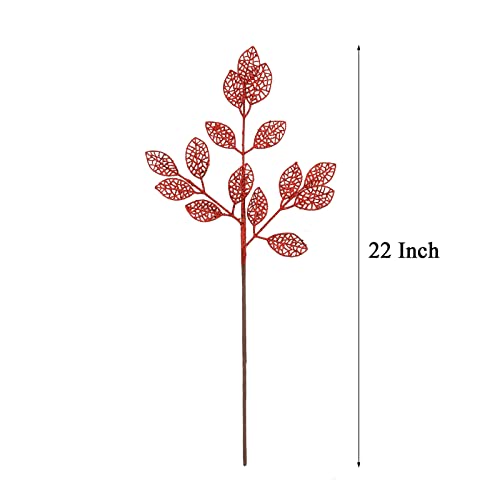 SHACOS 6Pcs 22” Large Christmas Picks Spray Christmas Tree Stems Glitter Leaf Floral Picks Artificial Plants for Christmas Decoration Christmas Tree Topper Tall Branches for DIY Craft, Red | The Storepaperoomates Retail Market - Fast Affordable Shopping