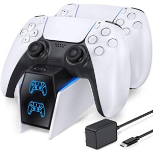 PS5 Controller Charger Station, PS5 Charging Station with Fast Charging AC Adapter 5V/3A, Dual Controller Charging Stand for Playstation 5, Docking Station Replacement for DualSense Charging Station