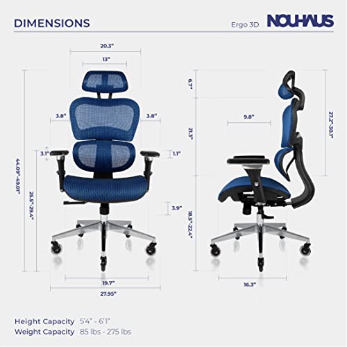NOUHAUS Ergo3D Ergonomic Office Chair – Rolling Desk Chair with 4D Adjustable Armrest, 3D Lumbar Support and Blade Wheels – Mesh Computer Chair, Office Chairs, Executive Swivel Chair (Blue) | The Storepaperoomates Retail Market - Fast Affordable Shopping