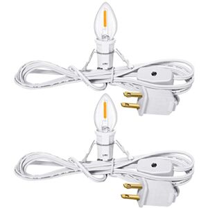 Accessory Cord with One Led Light Bulb – 2 Pack Christmas Village Houses Light Lamp Cord with Switch, 6 Feet Ul-Listed White Cord for Crafts, Indoor, Ceramic Christmas Trees, and Halloween Decors”