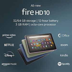 Fire HD 10 tablet, 10.1″, 1080p Full HD, 32 GB, latest model (2021 release), Lavender